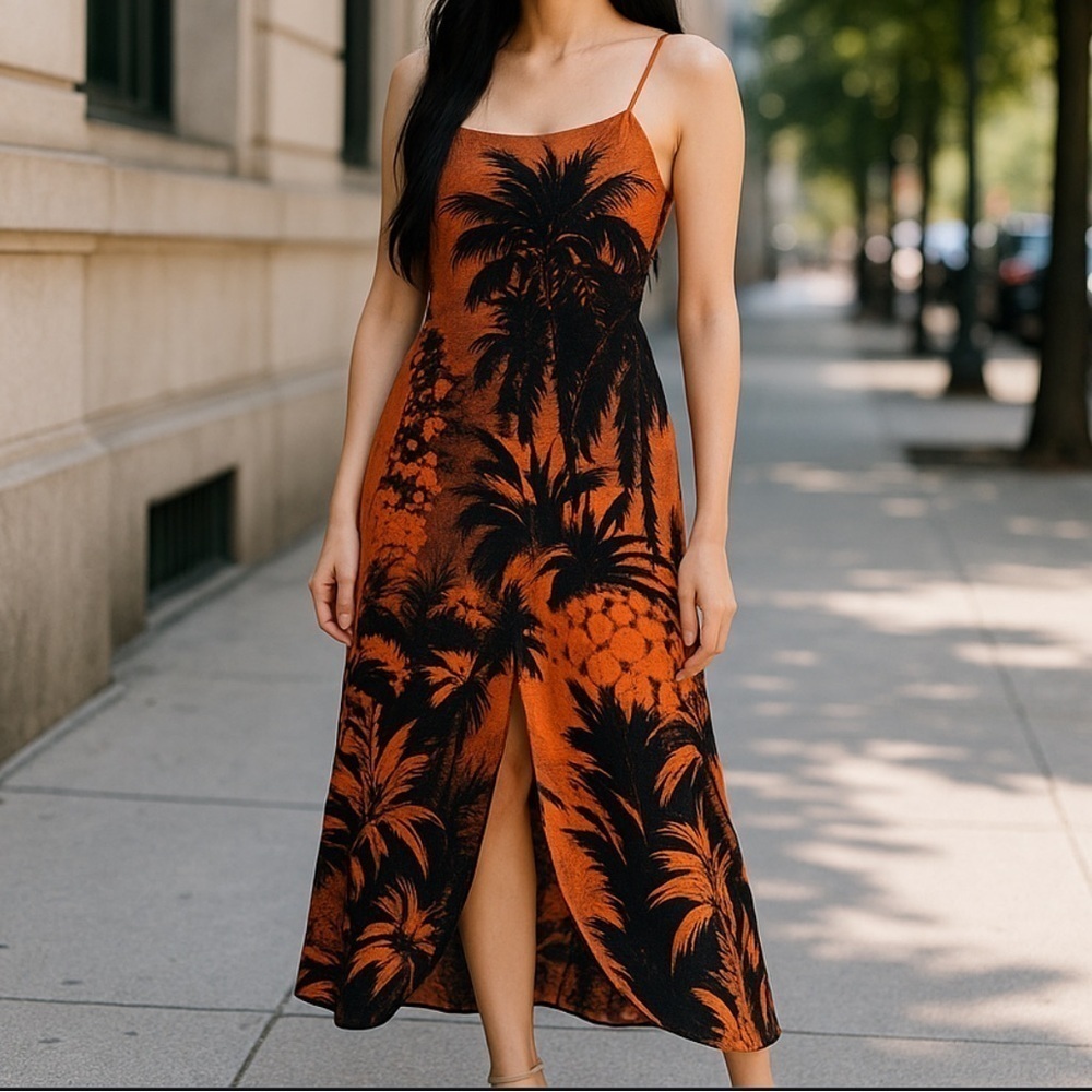 Urban Outfitters Dress Tropical Black and Orange Womens XSmall